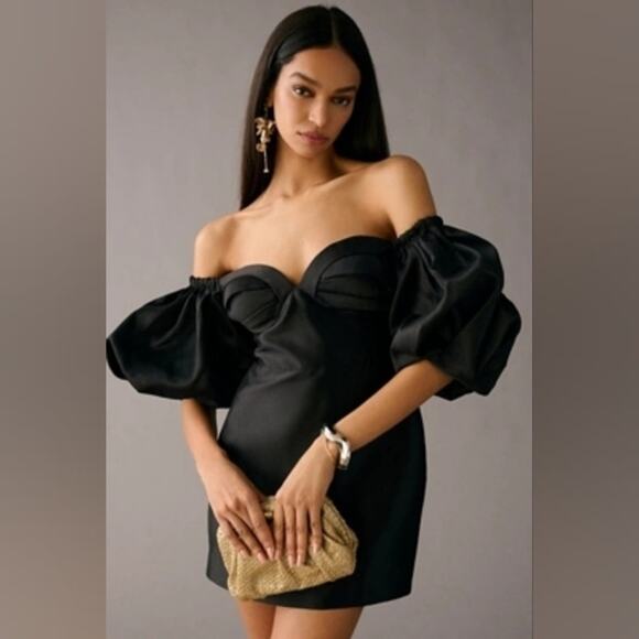 NEW Audette Off-The-Shoulder Puff-Sleeve Mini Dress L - Picture 1 of 2